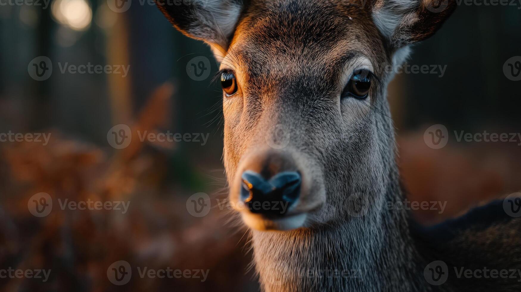 Deer gazes curiously in a serene forest setting during golden hour photo