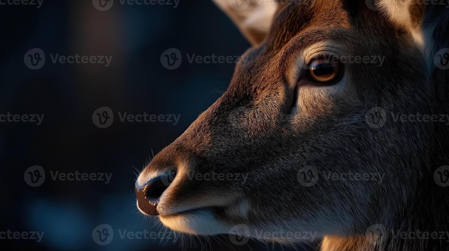 Deer profile captured at twilight in a serene forest setting photo