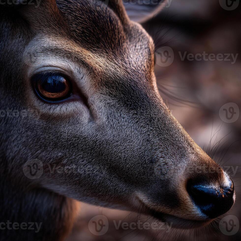 Close-up view of a deer in the forest during early morning light photo