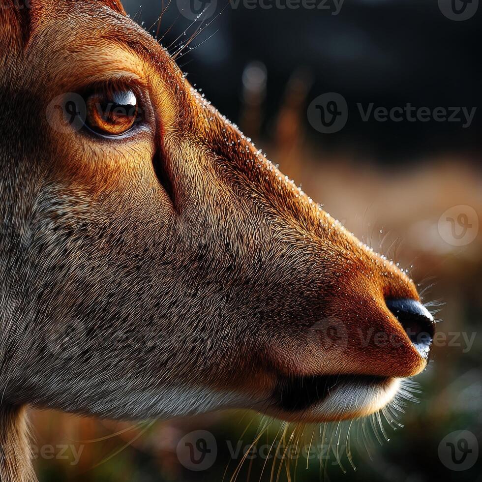 Close-up view of a deer's face showcasing intricate details in nature photo