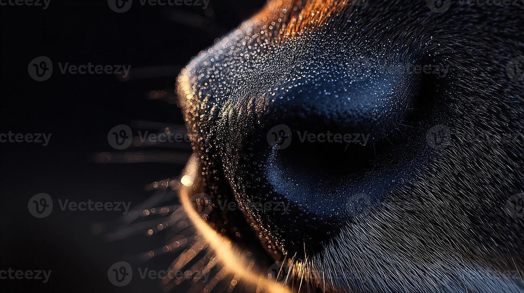 Close-up of an animal nose glistening with dew at dawn photo