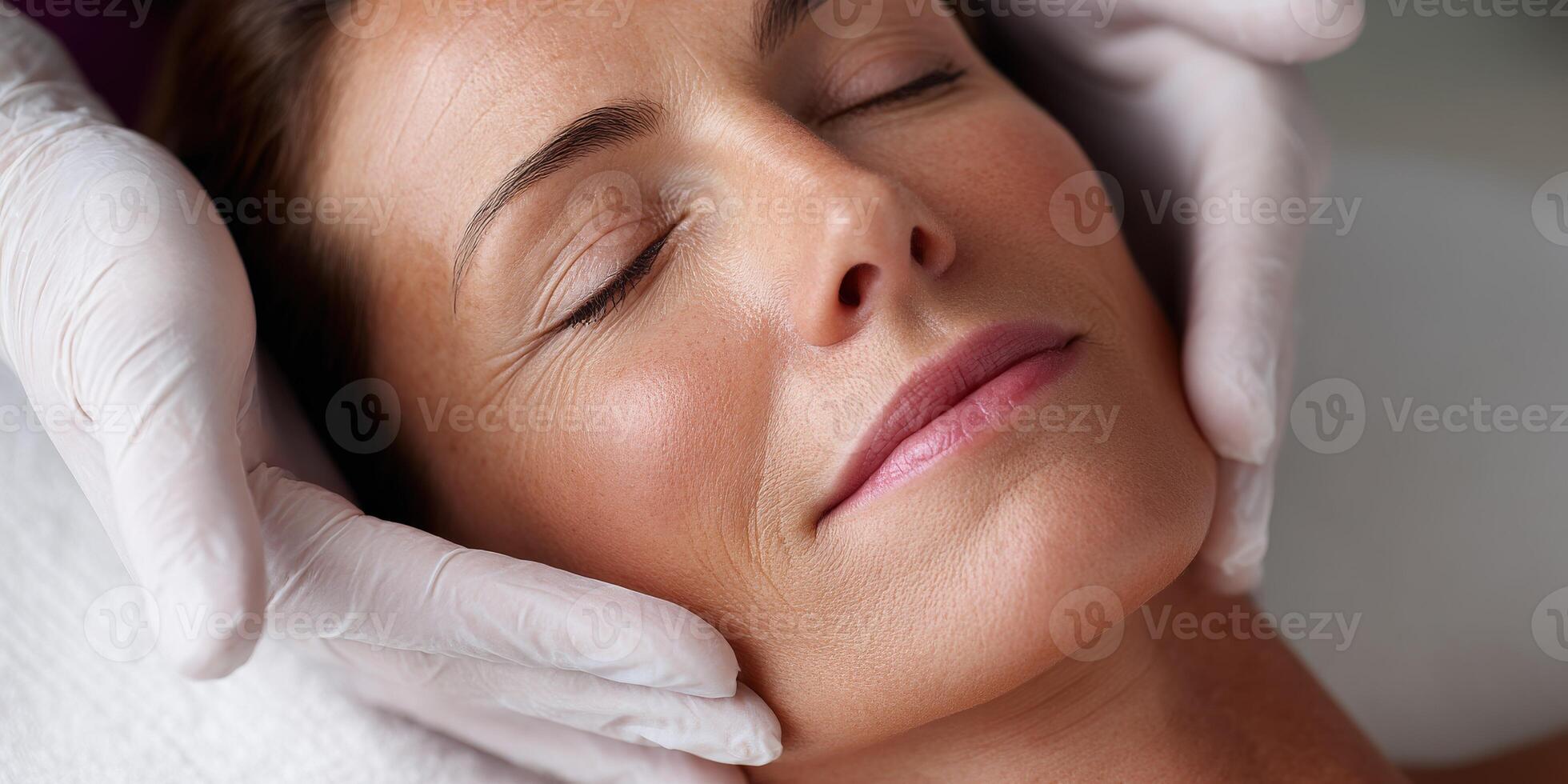 Relaxing facial treatment with gentle hands at spa in serene setting photo