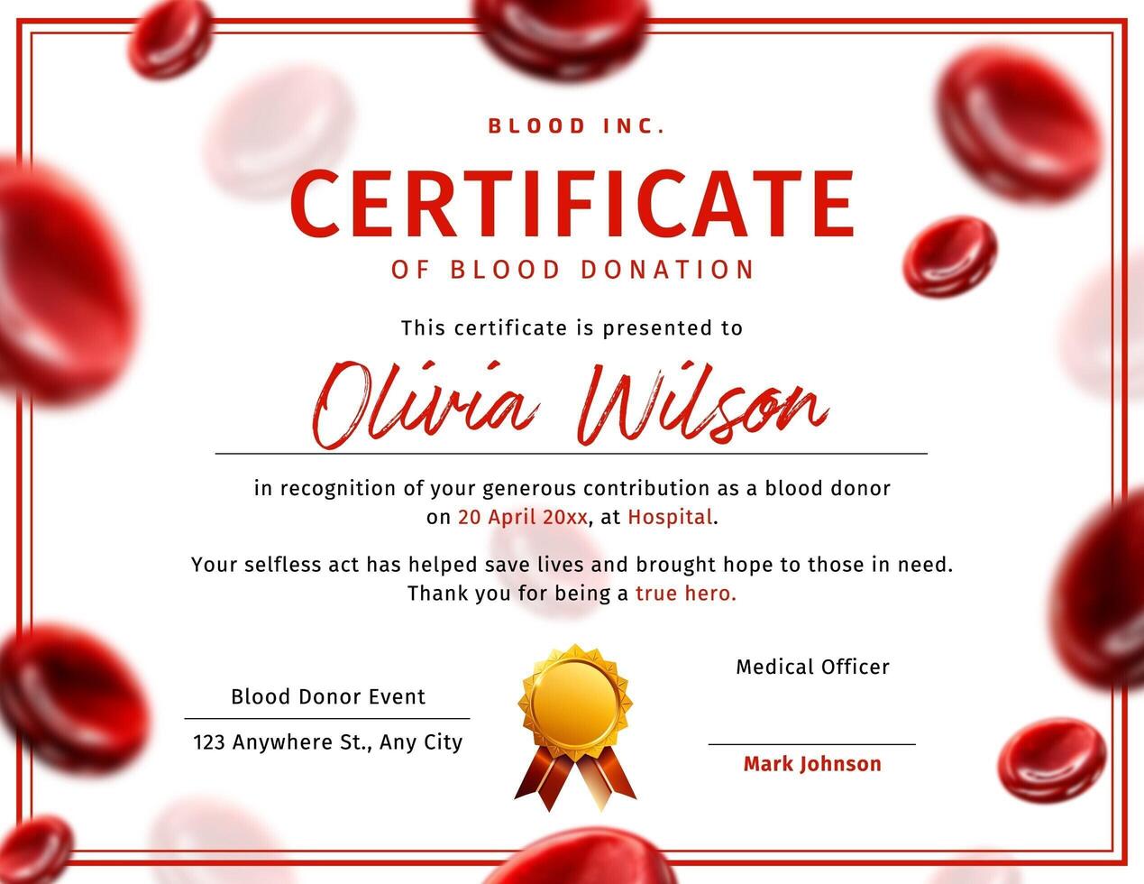 White and Red Blood Donor Certificate template