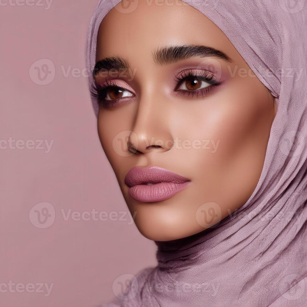 Portrait of a confident woman with elegant makeup showcasing a modern look photo
