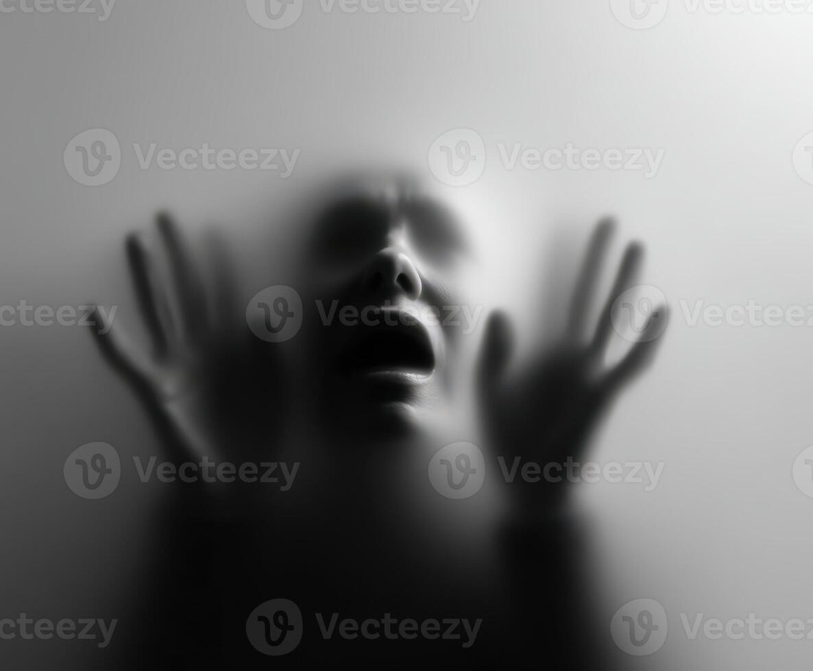 Expression of anguish in a foggy atmosphere captured in black and white photo