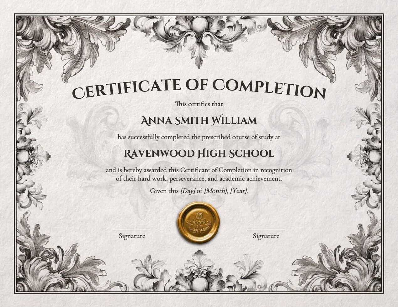 High School Diploma Certificate of Completion in Vintage Theme template
