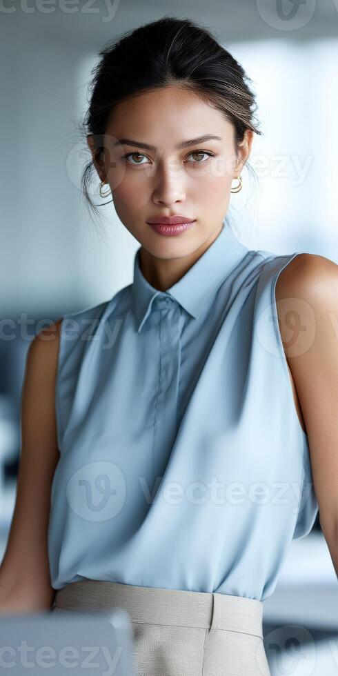 Professional woman in a modern office setting during daylight hours photo