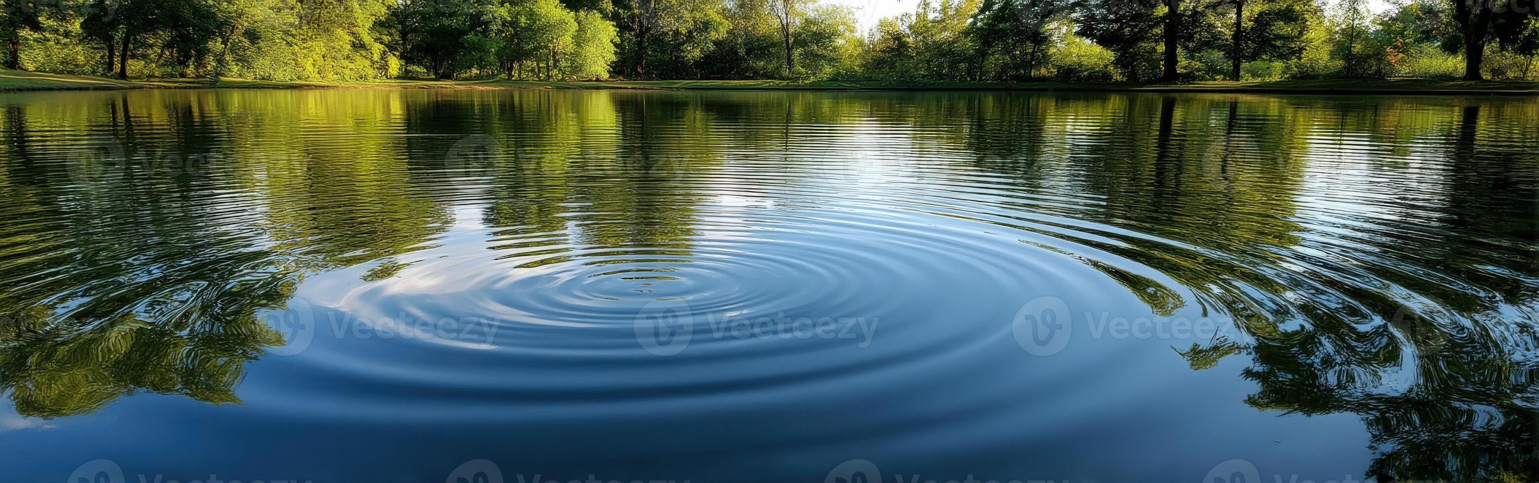 Ripples expanding on still water of tranquil lakeside location photo