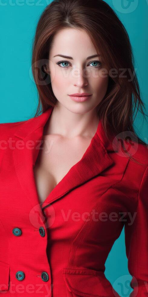 Portrait of attractive Woman Wearing a bright Red Blazer photo
