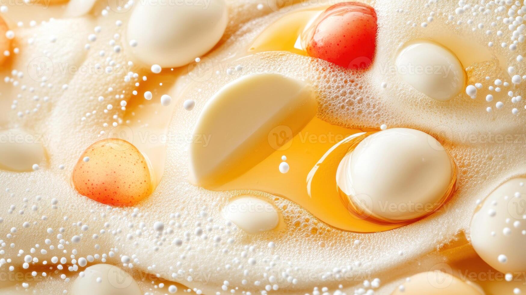 Close up of droplets on a foamy and liquid surface, great for product presentations photo