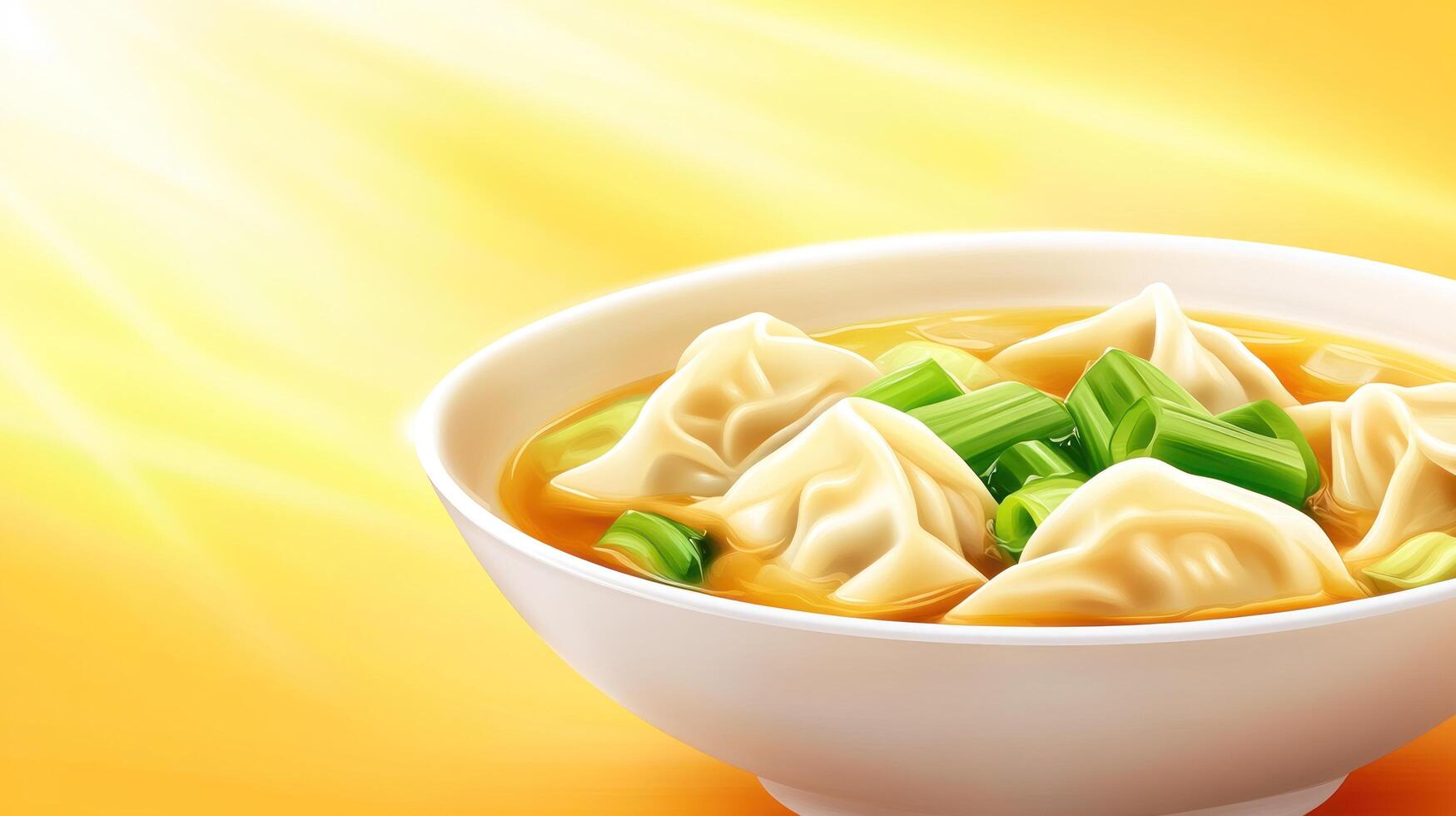 Dumpling soup with green onions. Appetizing lunch for a healthy diet, hot and comforting photo