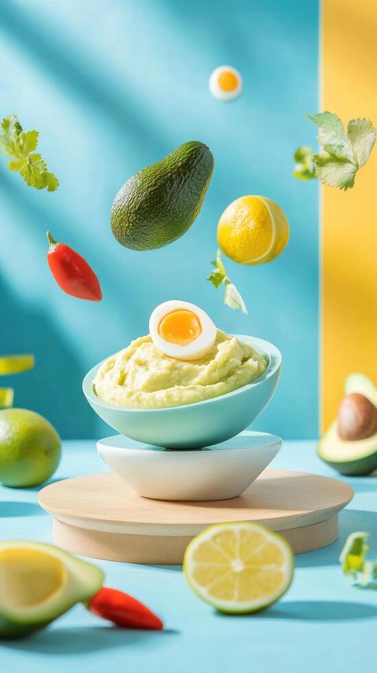 Healthy salad on a bright background with fruit. Food concept for recipe illustration photo