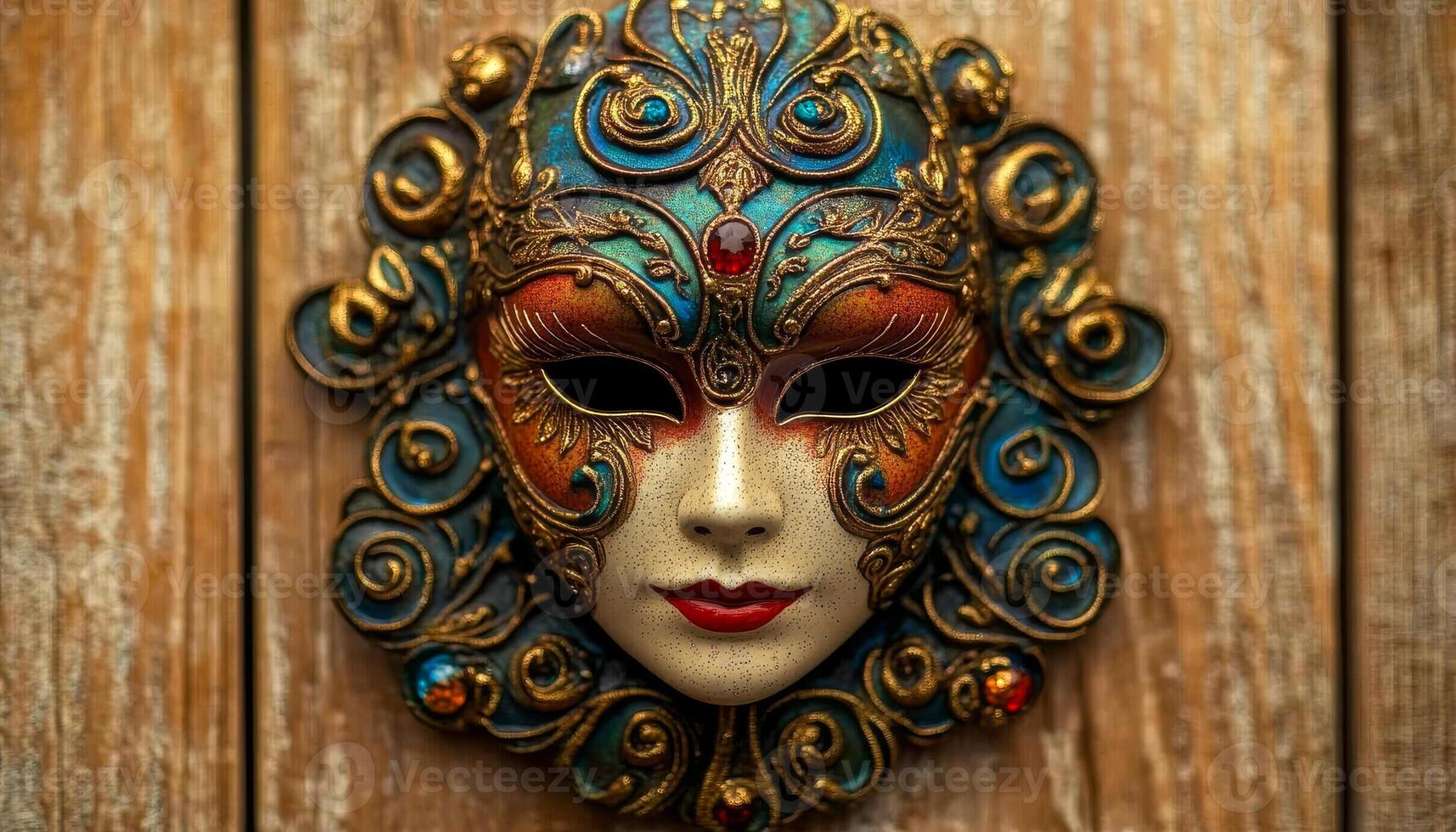 Intricate colorful decorative mask. This vibrant mask showcases bold colors and intricate designs, highlighting artistic craftsmanship and cultural value. photo