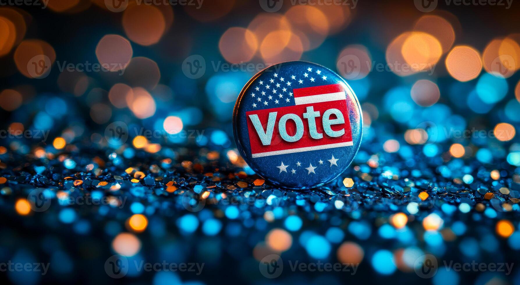 Bright vote button on shimmering surface. A vibrant vote button stands out against a sparkling background, emphasizing the importance of civic engagement. photo