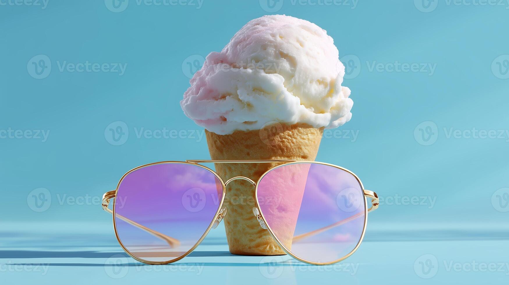 Enjoying ice cream and sunglasses on a sunny day at the beach for a refreshing treat photo