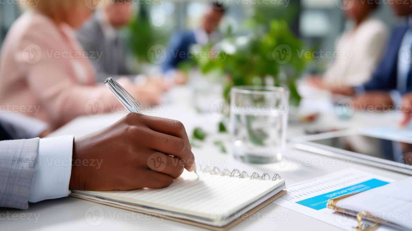 Business meeting in an office with professionals discussing ideas and taking notes during a strategic planning session photo