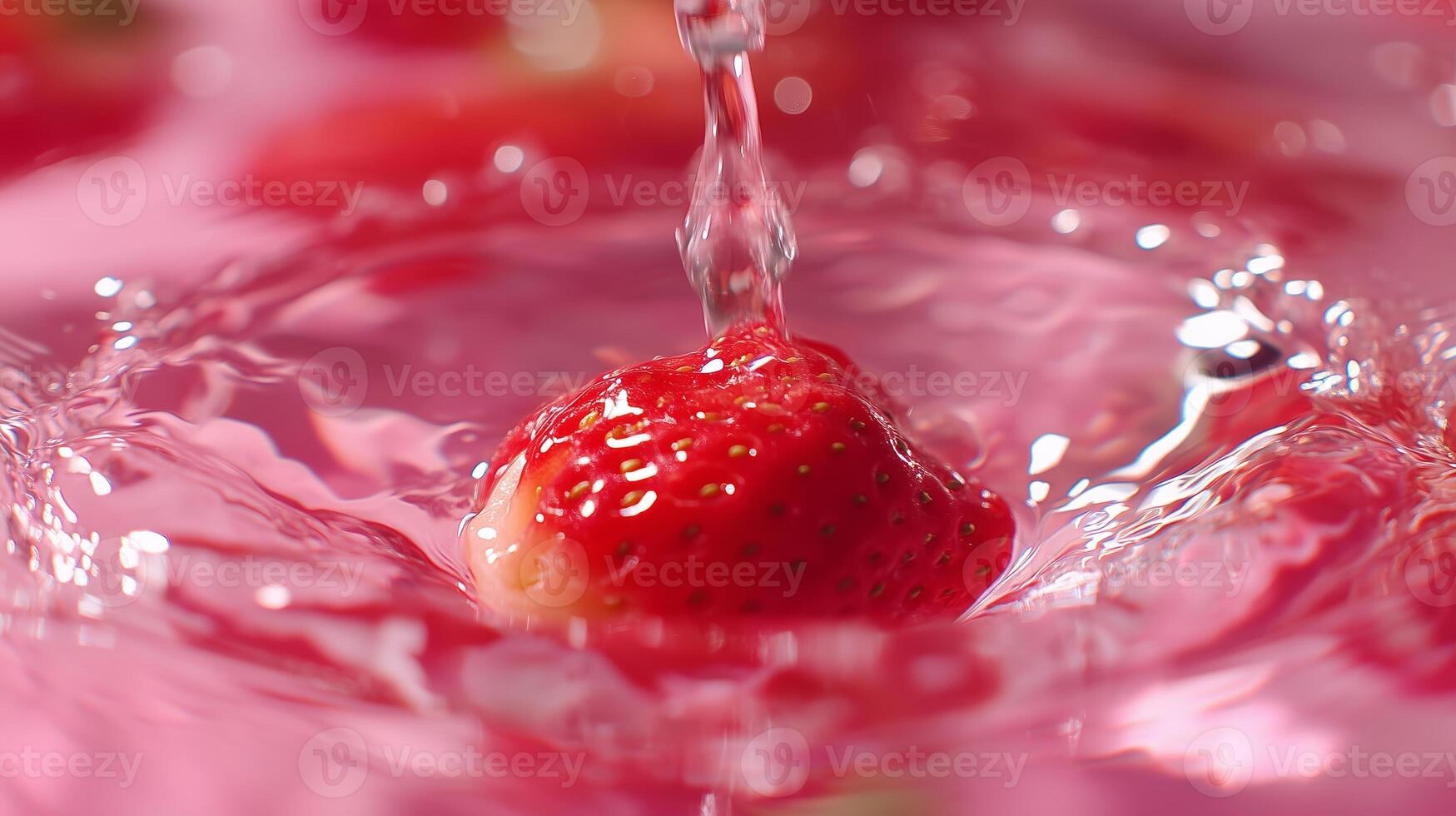 Strawberries splashing in water create a vibrant, refreshing scene during a summer afternoon photo