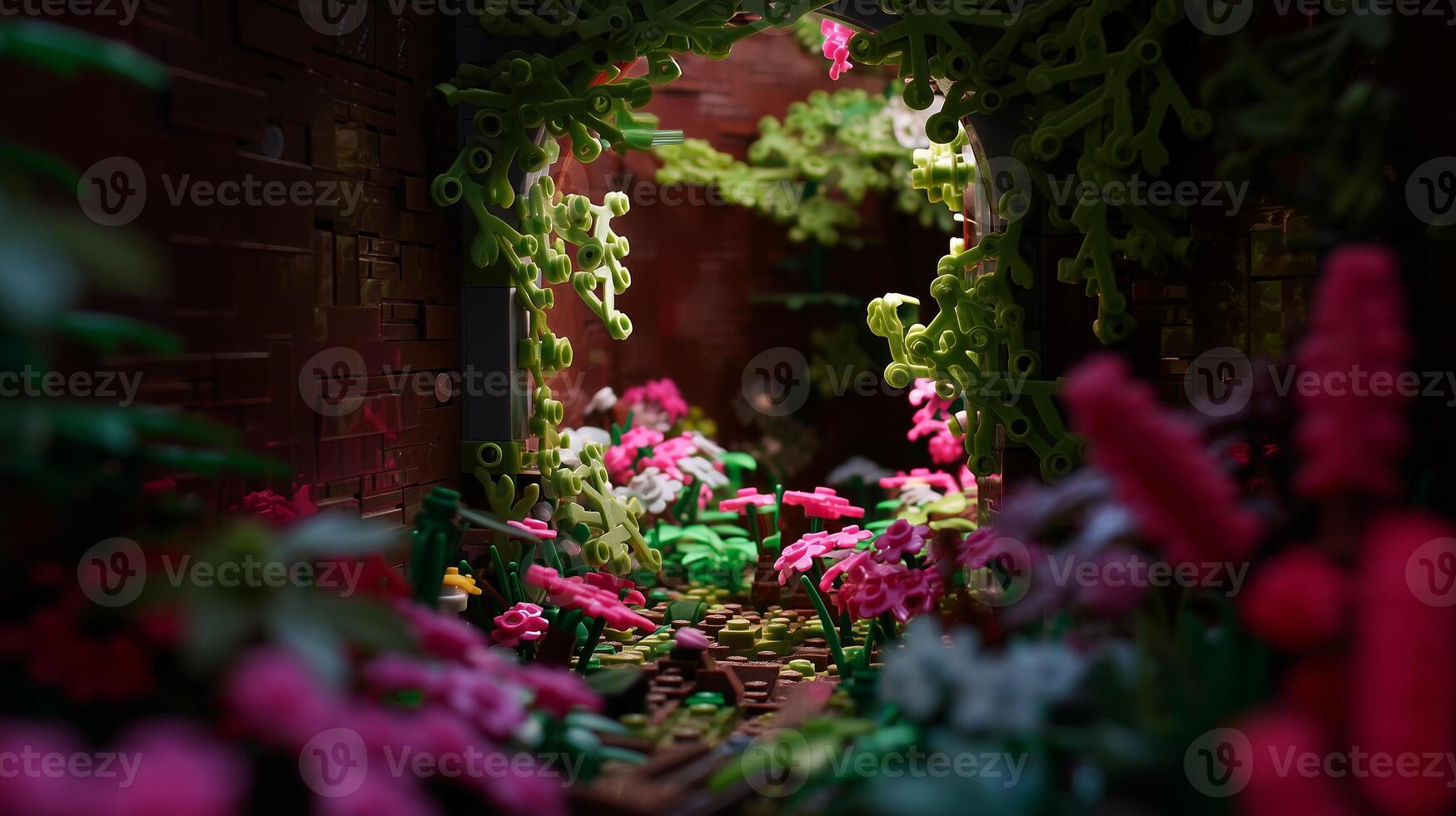 Colorful garden path with vibrant flowers and lush greenery inviting exploration in a serene outdoor setting photo