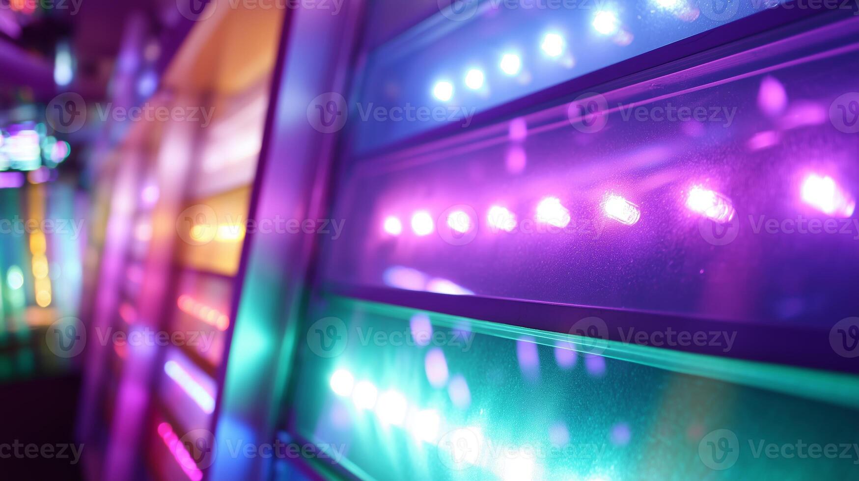 Colorful LED lights illuminate a modern space during a vibrant evening event in downtown photo