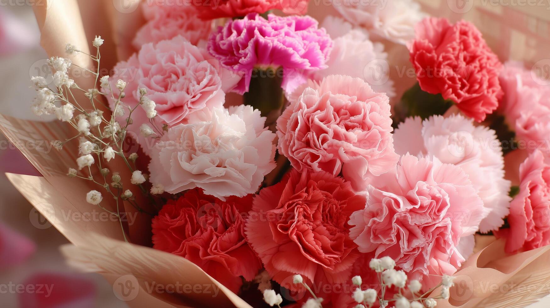Colorful bouquet of carnations in various shades for a special occasion at a florist's shop photo