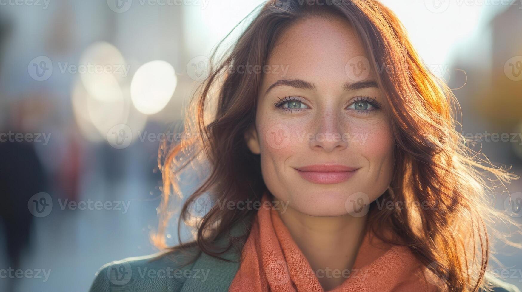 Professional woman walking confidently through stylish landscape, sunlight highlighting confident stride and urban corporate attire photo