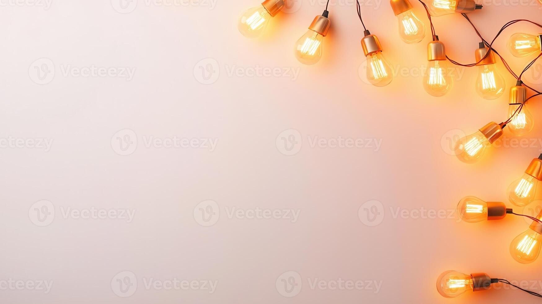 Vintage christmas illuminated light bulbs glowing against hanging warm pastel gradient background, creating softly, festive ambiance photo