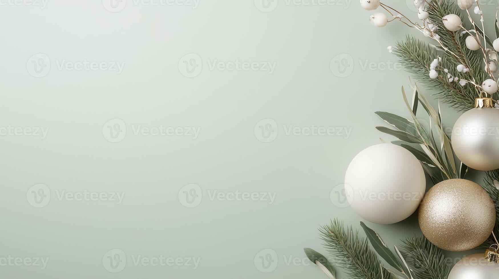 Winter christmas greenery seasonal pristine white ornament, evoking peaceful holiday elegance with soft surrounding charm photo
