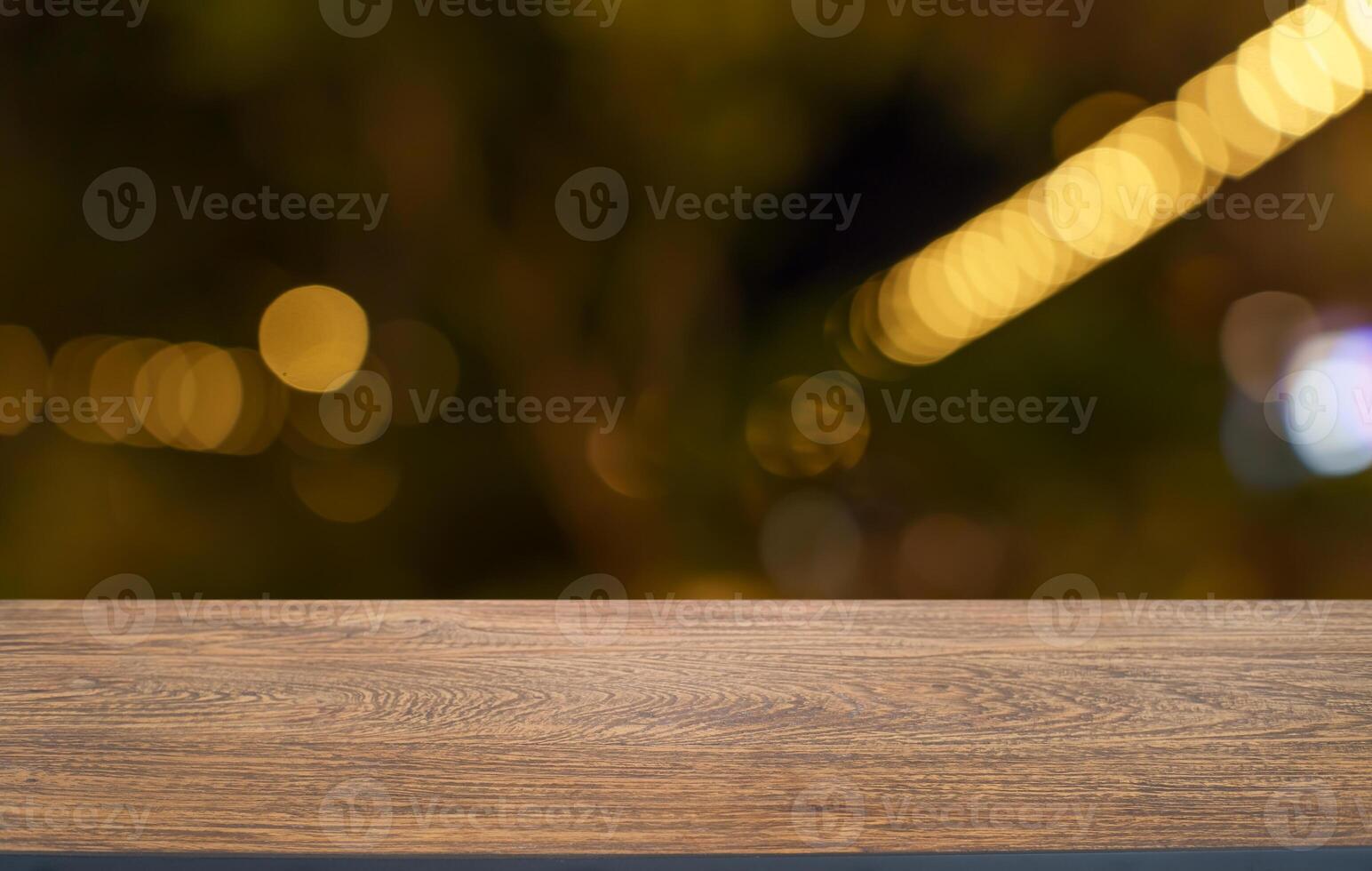 wood table and blur of restaurant selective focus product display photo