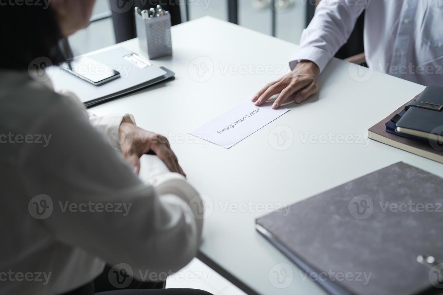 Businessman sending resignation letter to boss Resign Depress in office photo