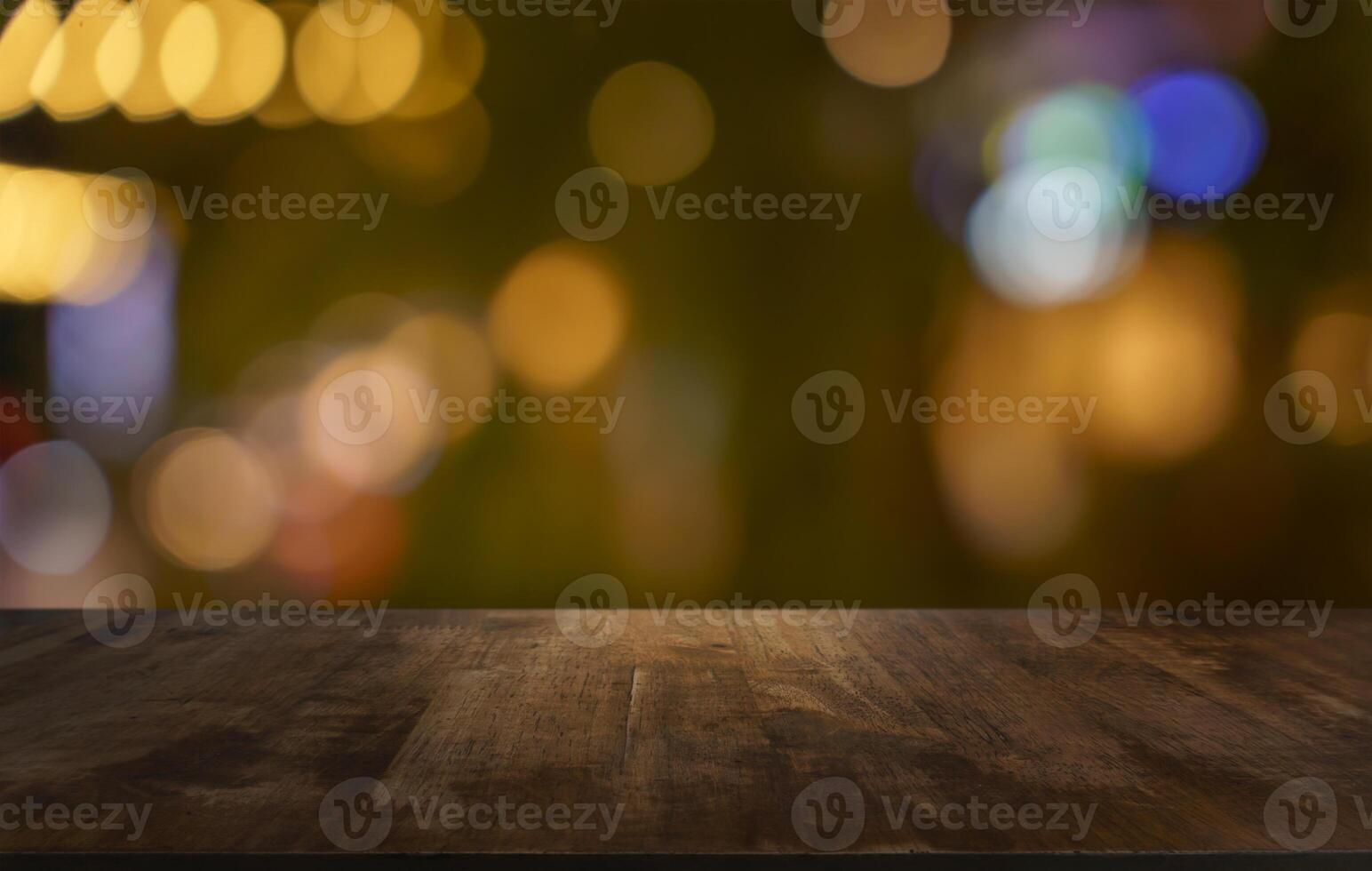 Empty wood table top blur background selective focus product display photo