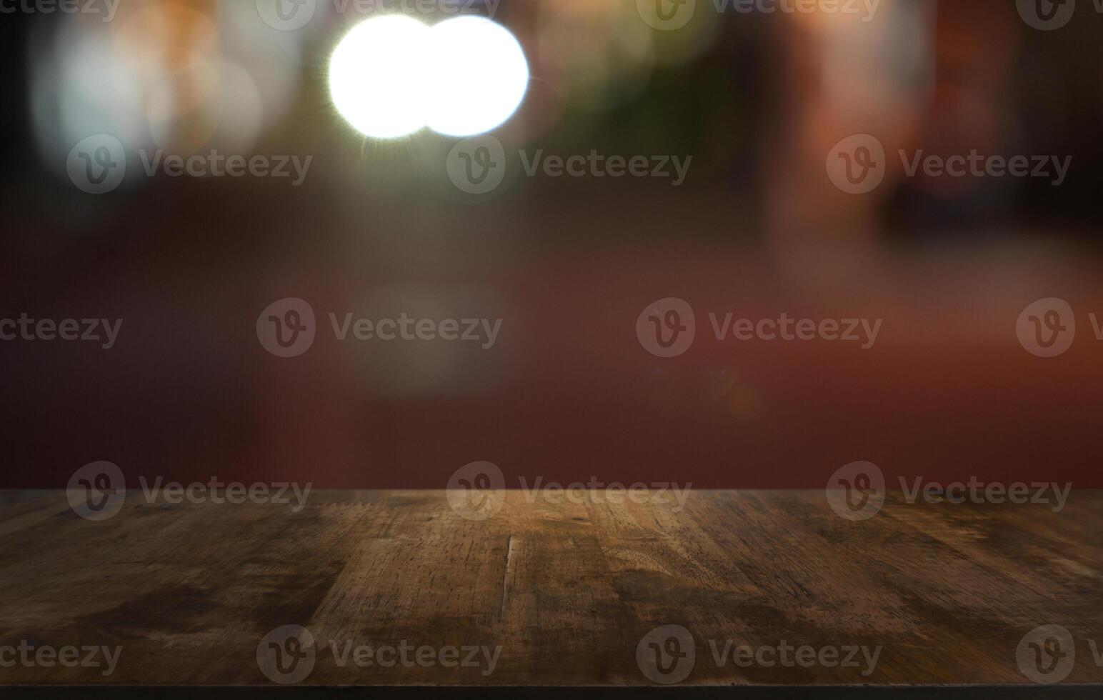 empty wooden table top blurred background photo
