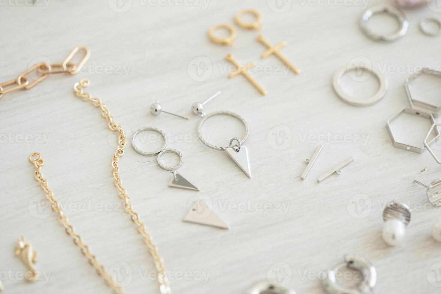 Jewelry making tools and accessories. Hobby, craft and handmade concept. photo