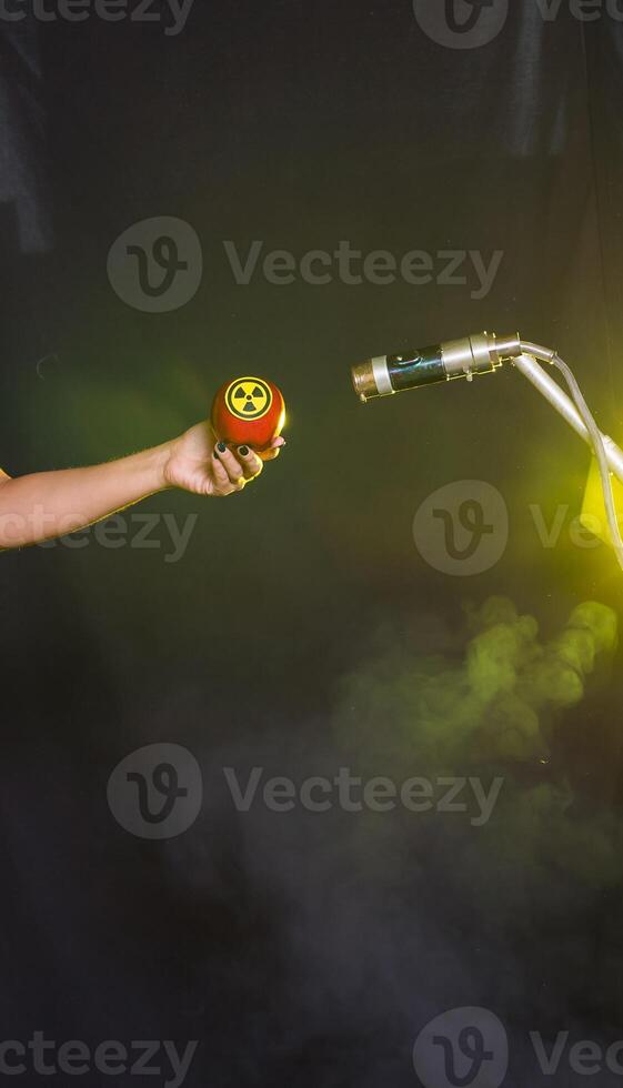 Radiation and danger - Close-up worker doing measure radioactivity photo