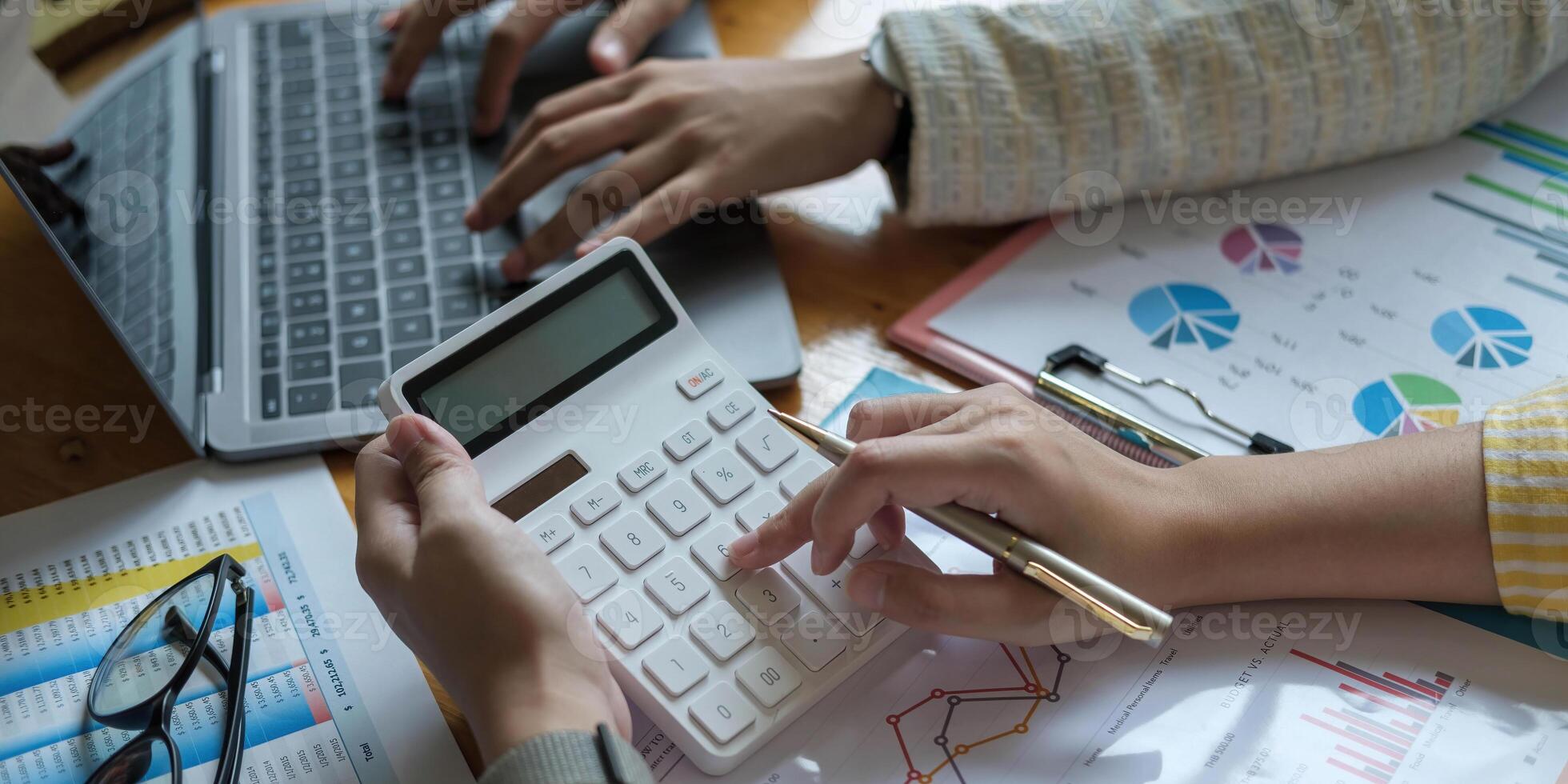 Business colleague team working and analyzing with new project of accounting finance, Idea presentation and meeting strategy plan of financial business investment photo