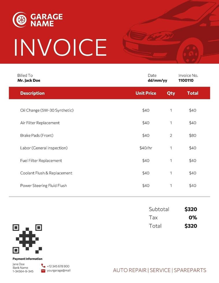 Car Service Invoice template