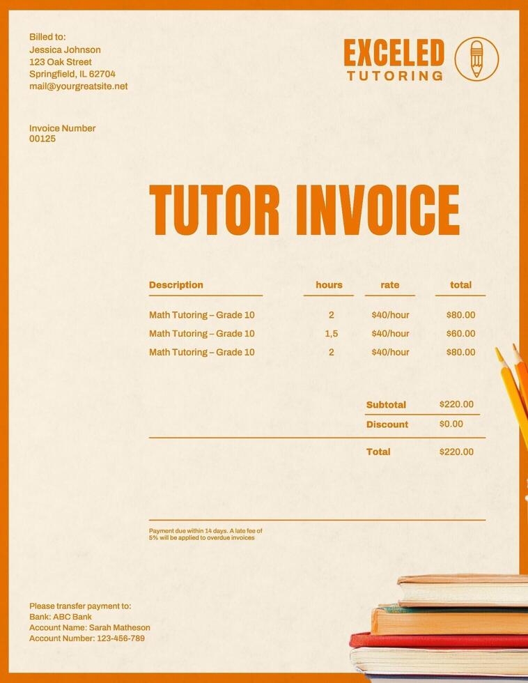 tutoring invoice template design ideas
