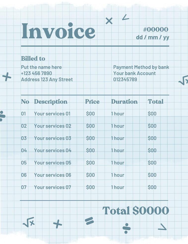 Light Blue Private Tutors Invoices Template