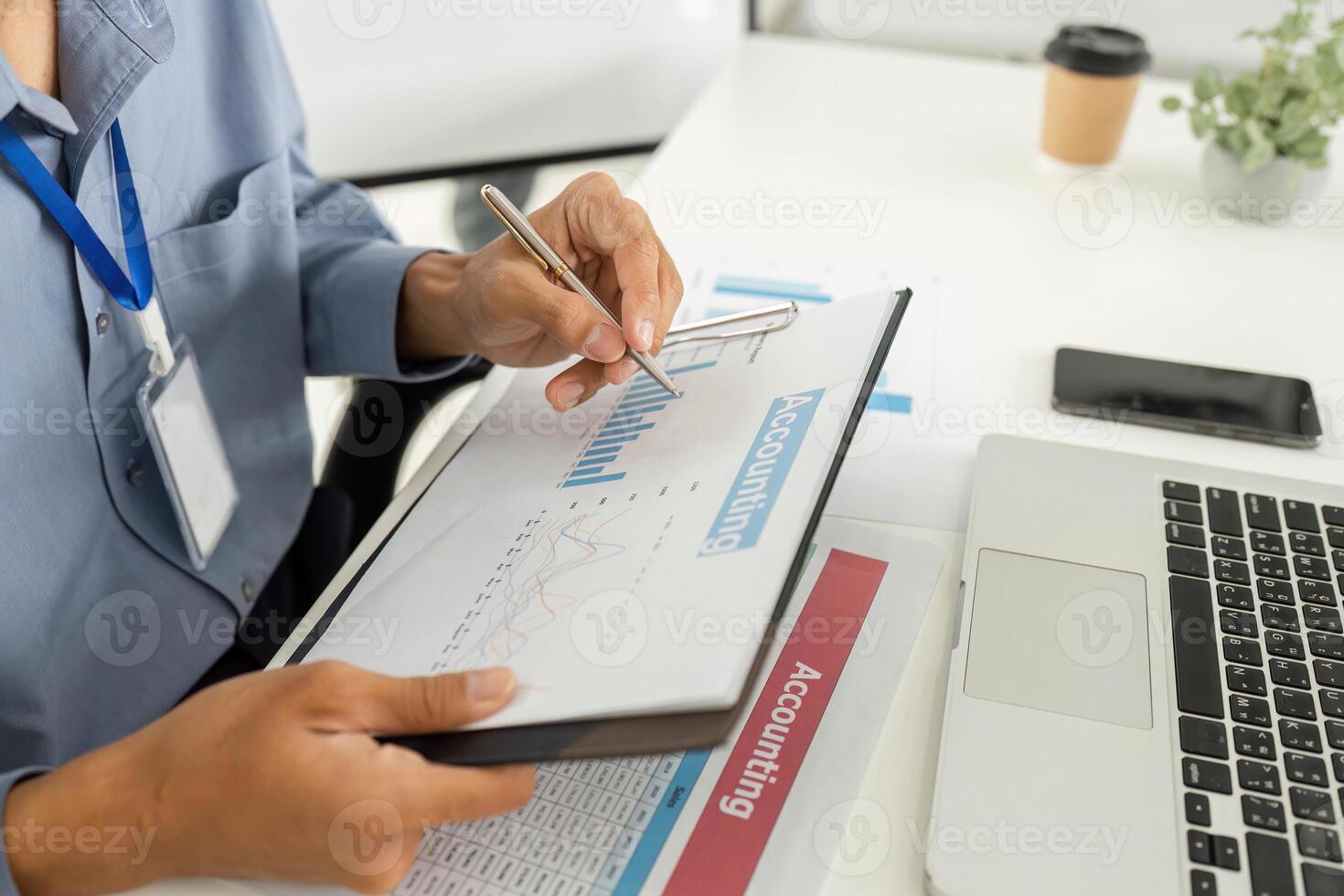 Accounting Professional Analyzing Financial Data with Laptop and Charts photo