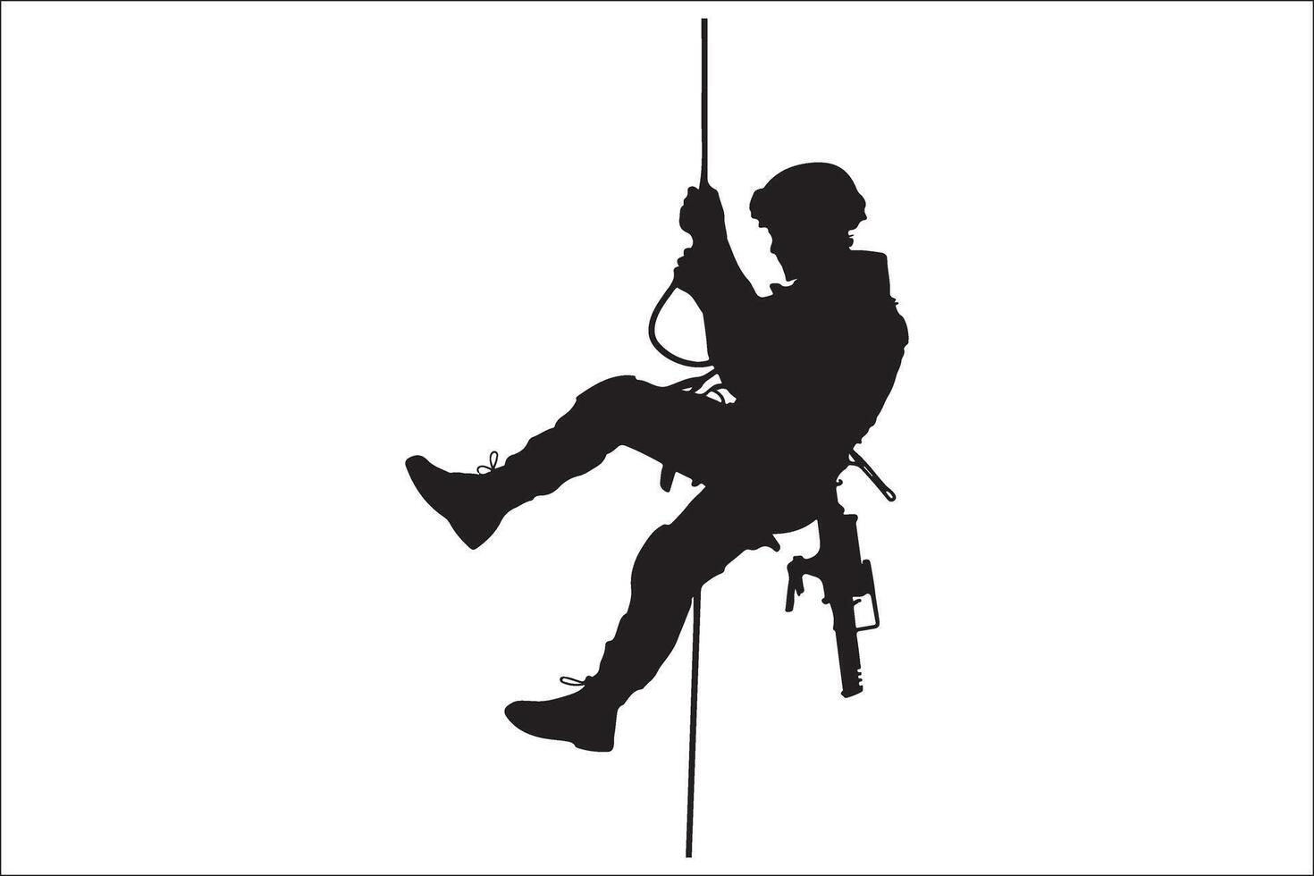 A silhouette of a man climbing on a rope vector