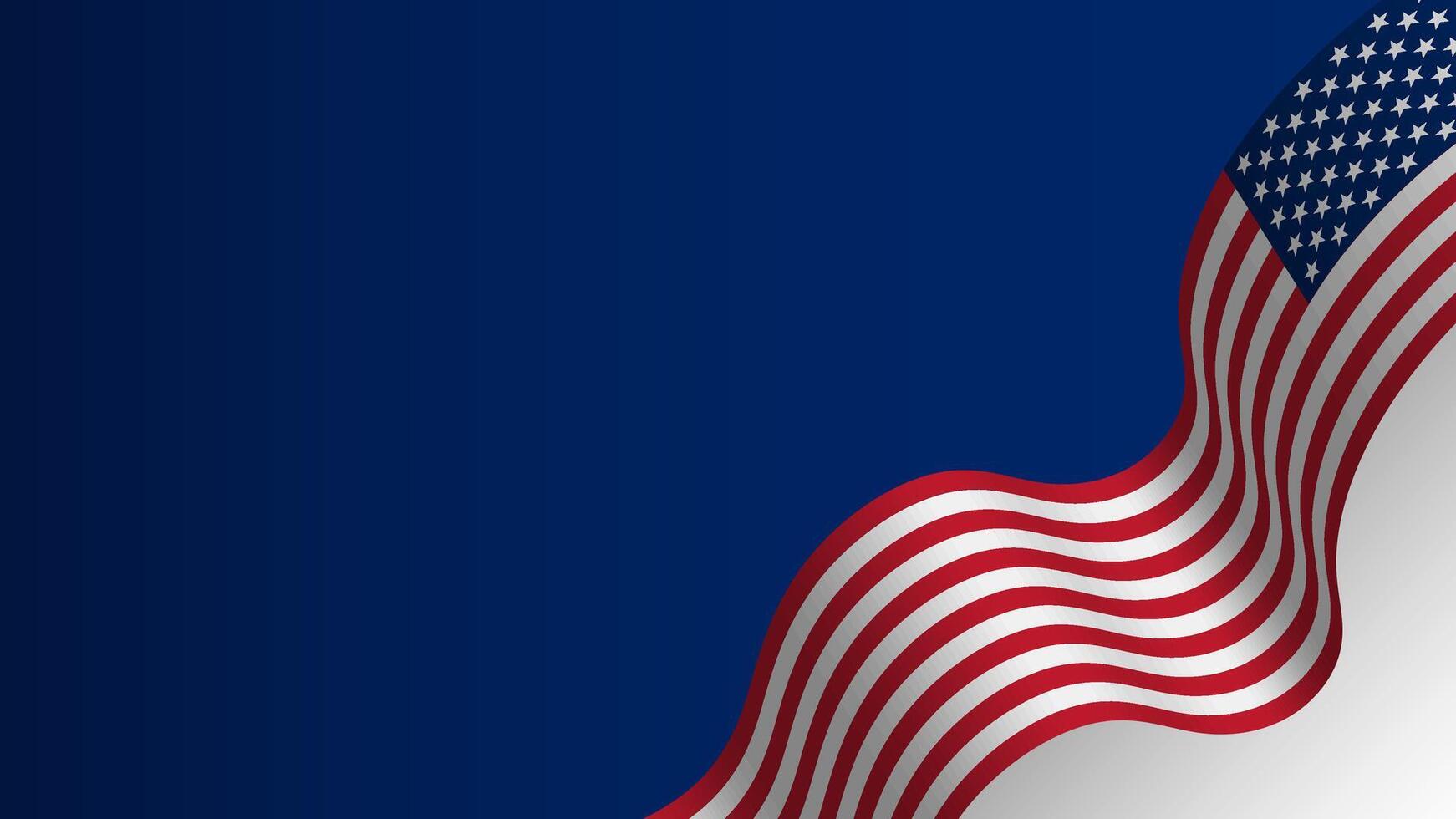A beautifully rendered waving American flag with stars and stripes on a solid blue background symbolizes patriotism and national pride vector