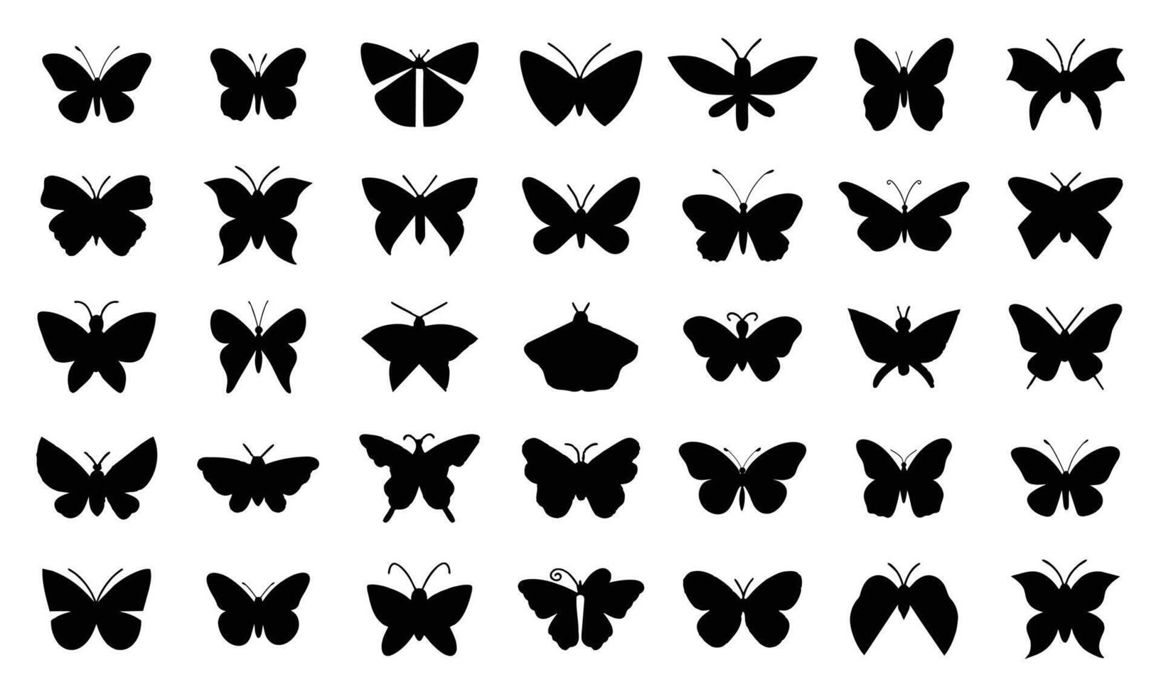 Black Butterfly Set on White Background Minimalist Insect Illustrations vector
