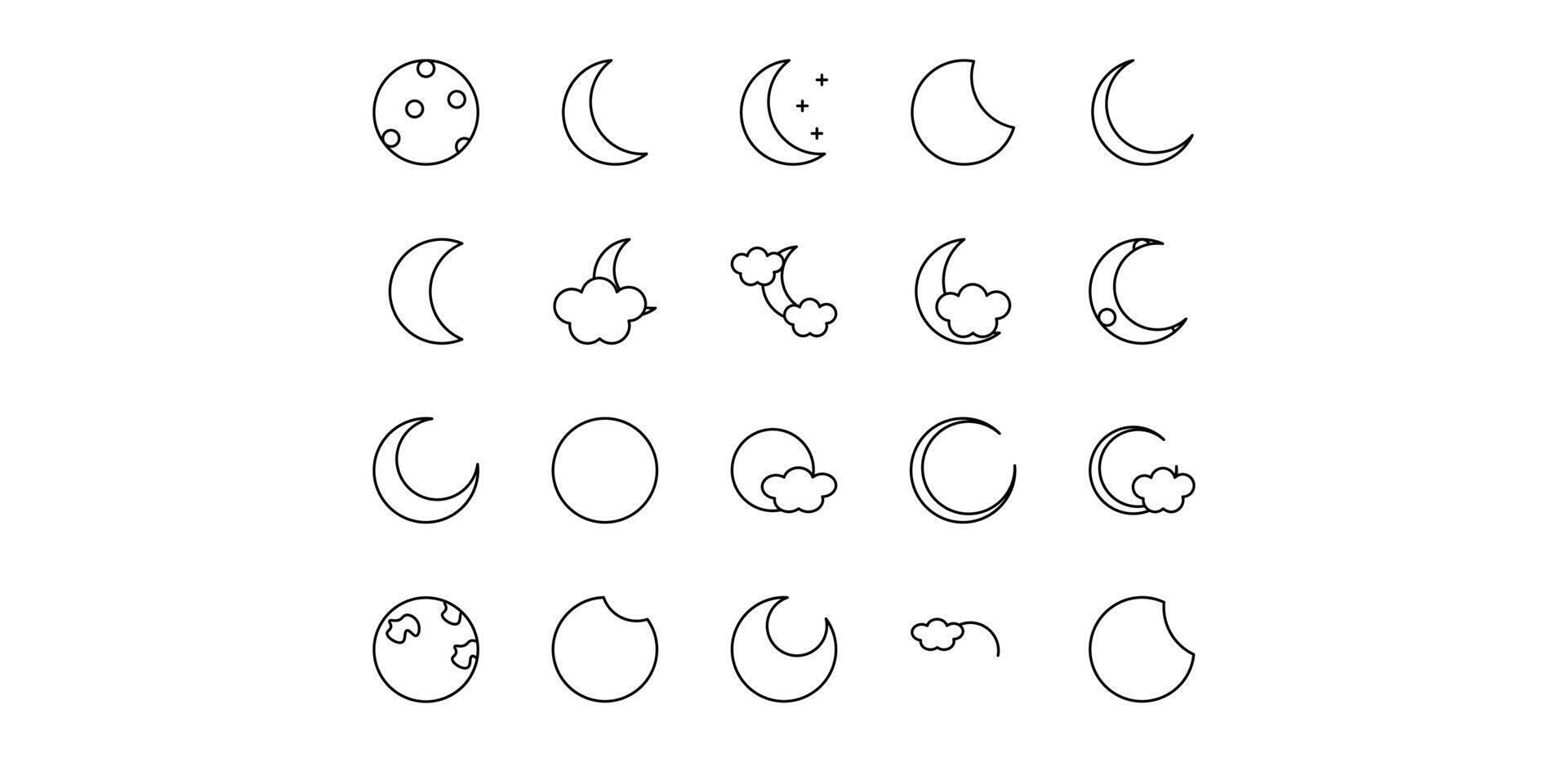 illustration icon pack moon line vector