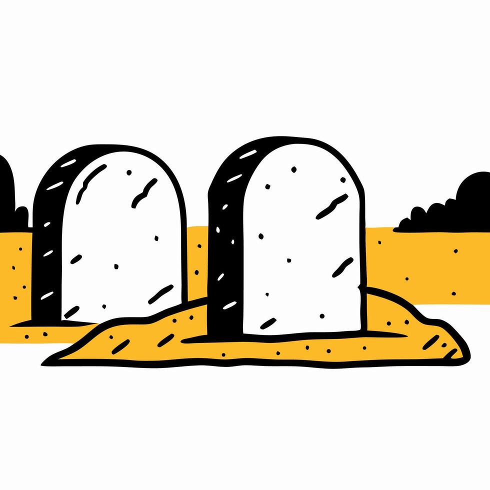 Hand drawn Cartoon Grave Markers in Sand vector