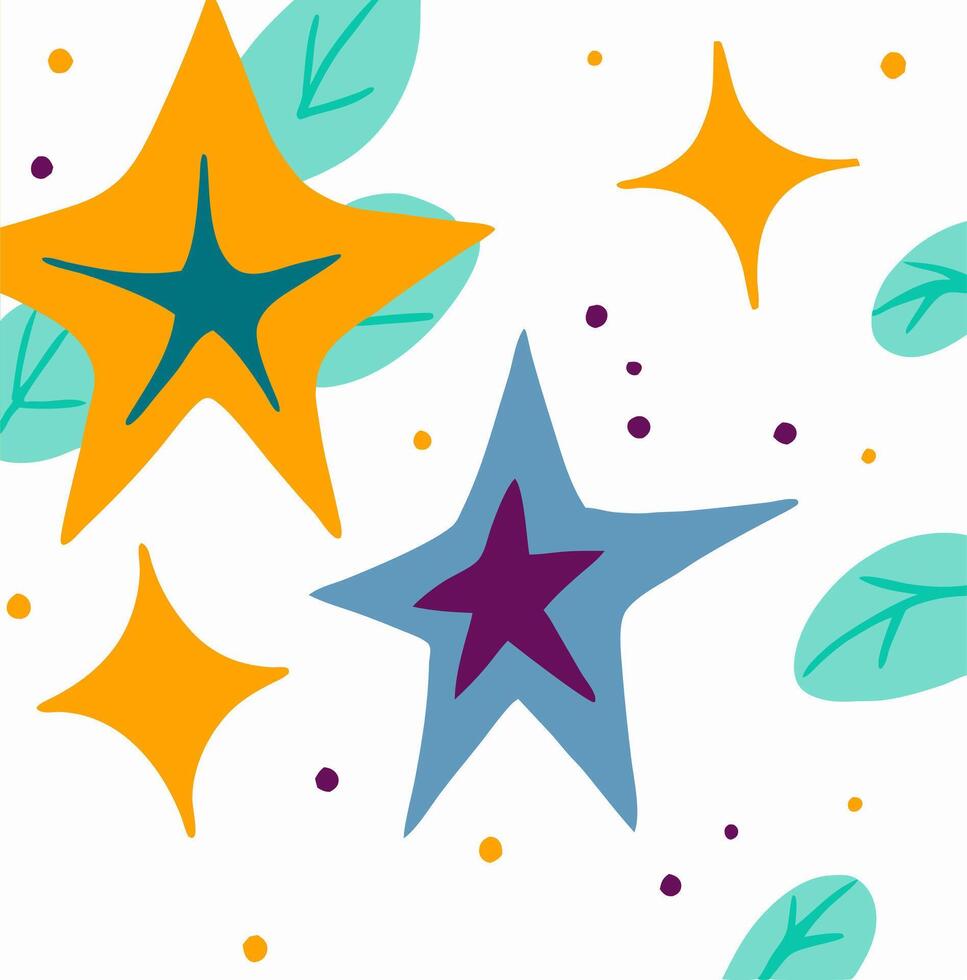 Abstract Colorful Stars and Leaves Pattern vector