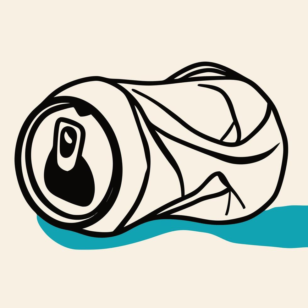 Crushed Aluminum Can Line Art Illustration vector