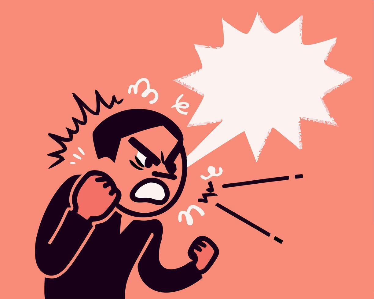 Angry Man Cartoon Illustration, Frustration, Rage vector