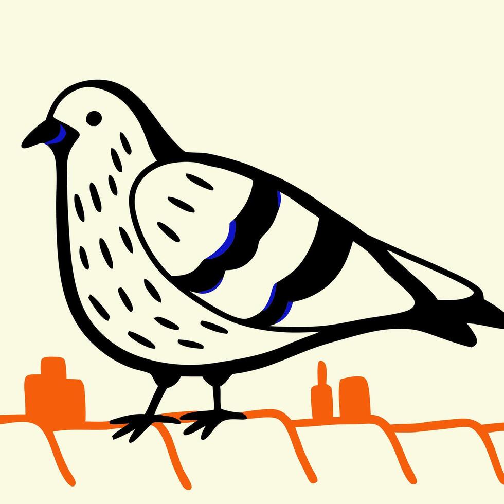 Cartoon Pigeon Perched on Rooftop Illustration vector