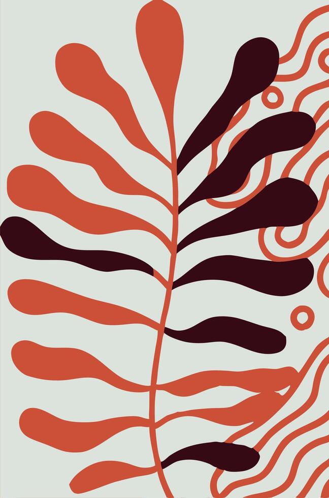 Abstract Plant Art Print Modern Red and Brown Leaf Design vector