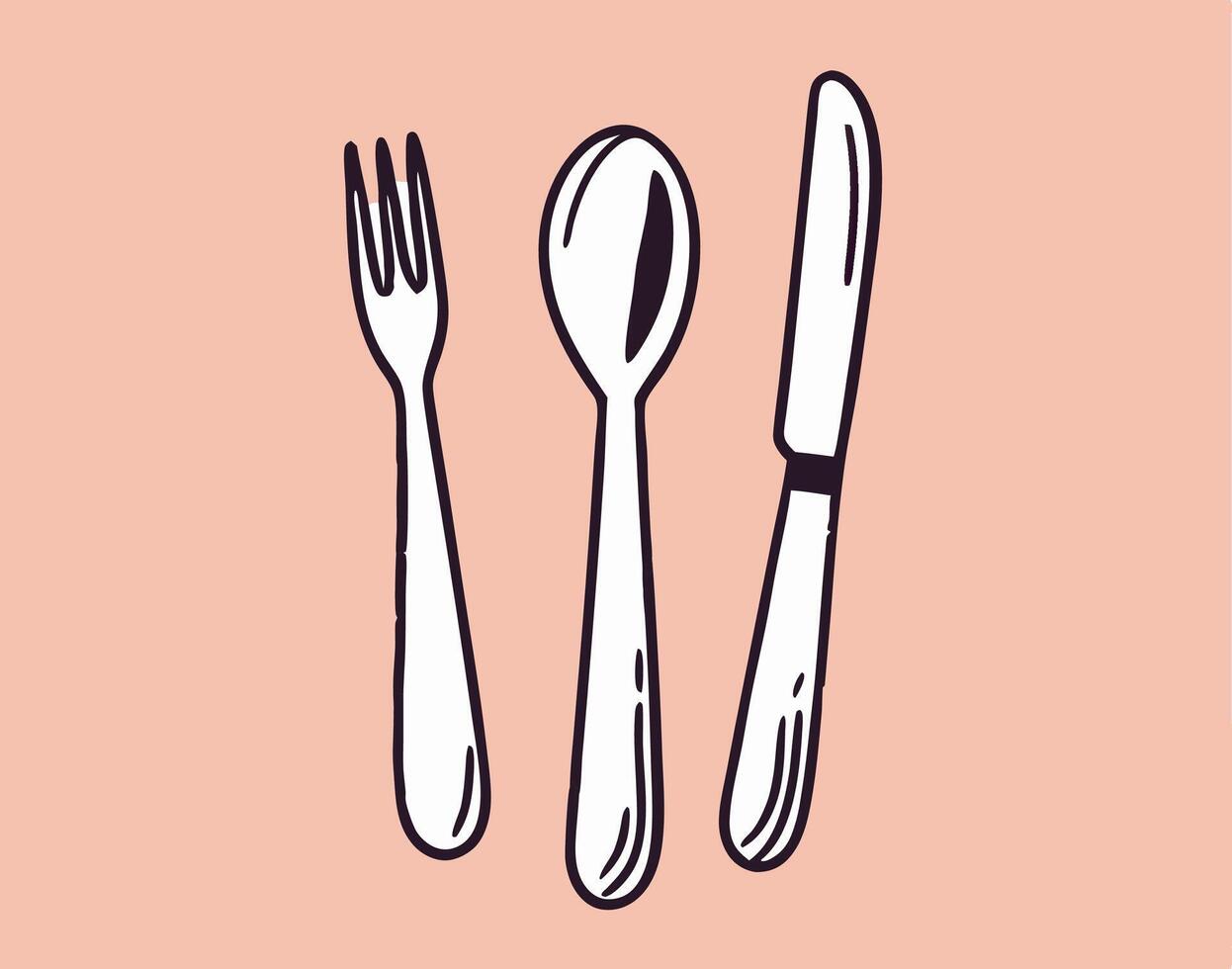 Simple Line Art of Fork, Spoon, Knife Cutlery Set Illustration vector