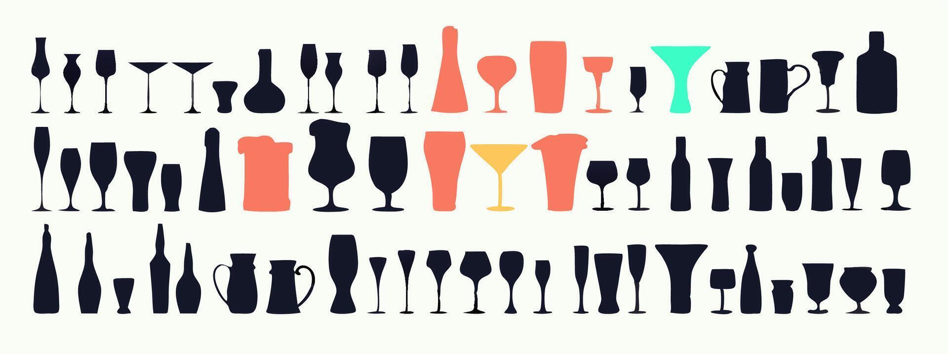 Collection of Wine Glass, Bottle, and Drinkware Silhouettes vector